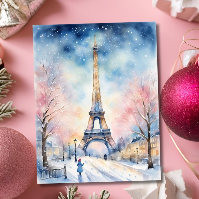 Carte Tour Eiffel en Aquarelle de Noël (Créateur téléchargé)