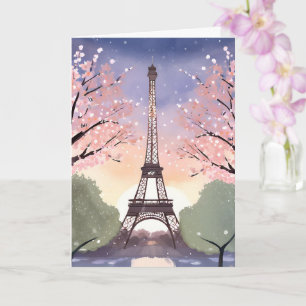 Carte Tour Eiffel en fleurs Paris France Aquarelle