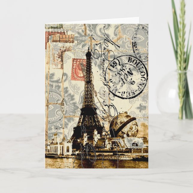 Carte Tour Eiffel floral romantique chic girly de Paris (Devant)