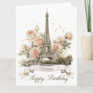 Carte Tour Eiffel "Joyeux Anniversaire" avec nom personn