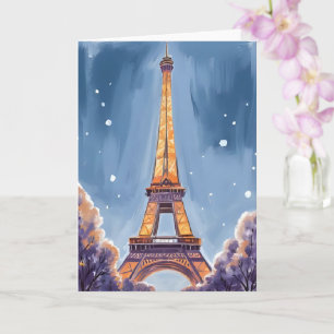Carte Tour Eiffel joyeux Paris Noël Aquarelle