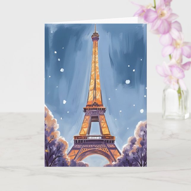 Carte Tour Eiffel joyeux | Paris Noël Aquarelle (Orchidée)