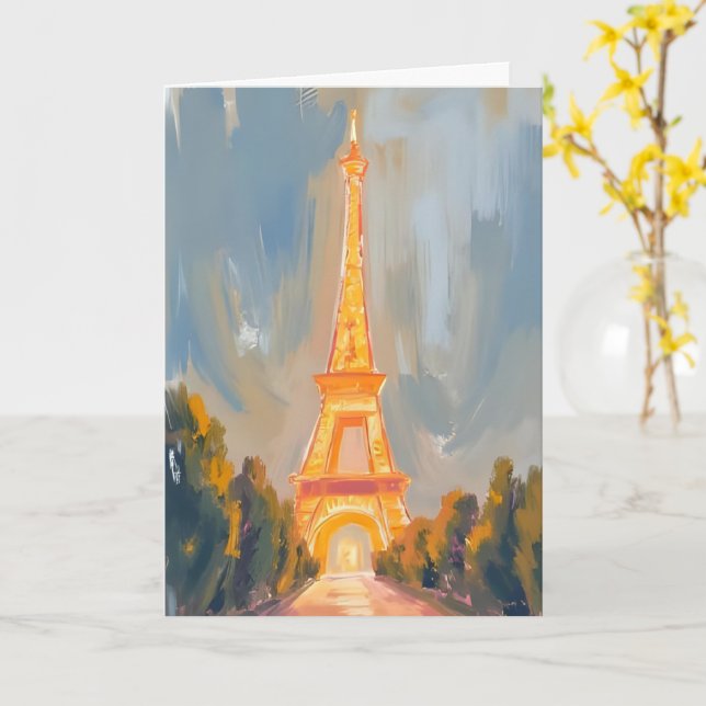 Carte Tour Eiffel Paris France Aquarelle (Fleur jaune)