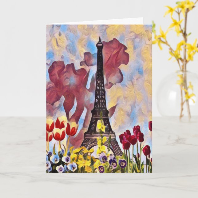 Carte Tour Eiffel, Paris Iris, Tulipes Fleurs de printem (Fleur jaune)