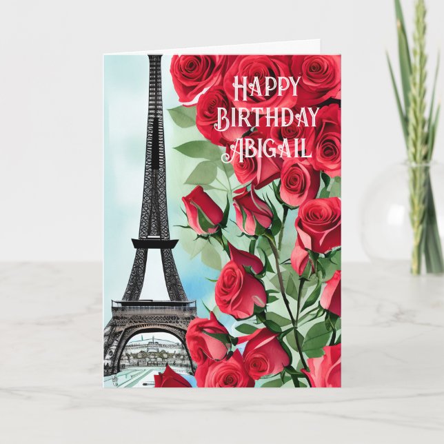 Carte Tour Eiffel personnalisée Roses rouges Anniversair (Devant)