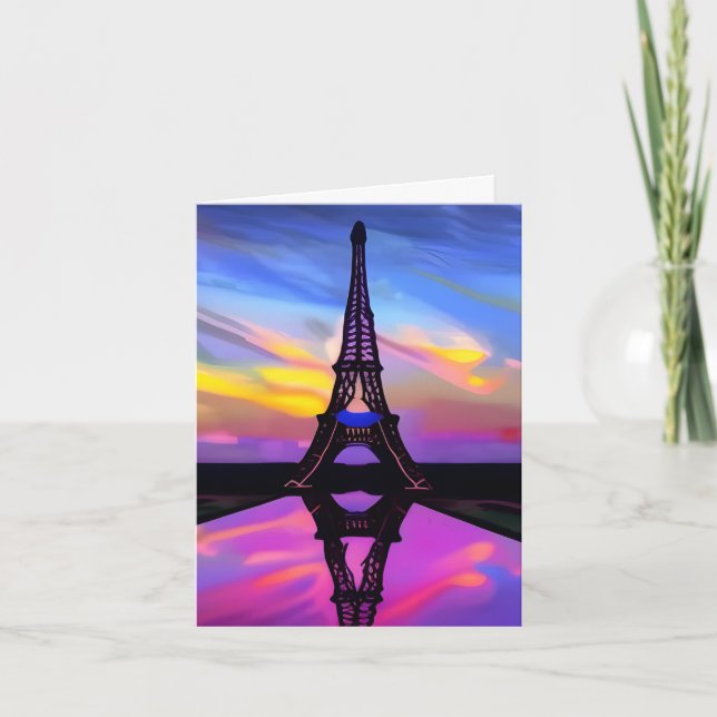 Carte Tour Eiffel Pittoresque Au Coucher Du Soleil (Devant)