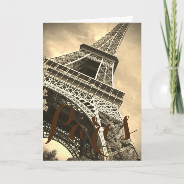 Carte Tour Eiffel sépia Paris France Voyage Vintage  (Devant)