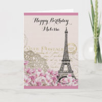 Tour Eiffel vintage aux fleurs roses Anniversaire