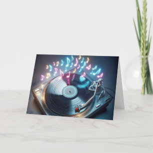 Carte Tourne-disque Neon Anniversaire Avec Vinyl Record