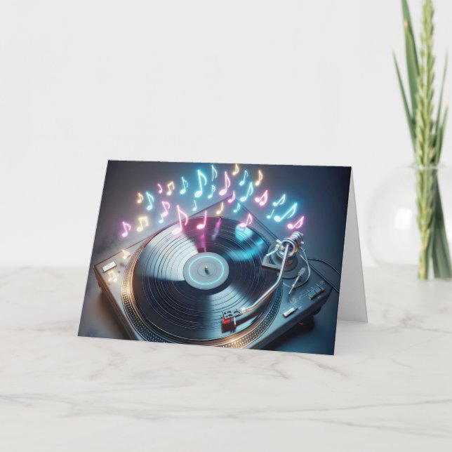 Carte Tourne-disque Neon Anniversaire Avec Vinyl Record (Devant)
