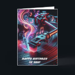 Carte Tourne-disque Neon Anniversaire Avec Vinyl Record<br><div class="desc">Une visualisation néon vibrante de la musique émane du stylet d'une table tournante,  tourbillonnant et s'élevant dans l'air accompagné de notes musicales flottantes. Le texte peut être modifié.</div>