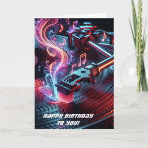 Carte Tourne-disque Neon Anniversaire Avec Vinyl Record