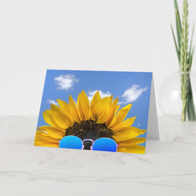 Carte Tournesol à demi-anniversaire portant des lunettes (Devant)