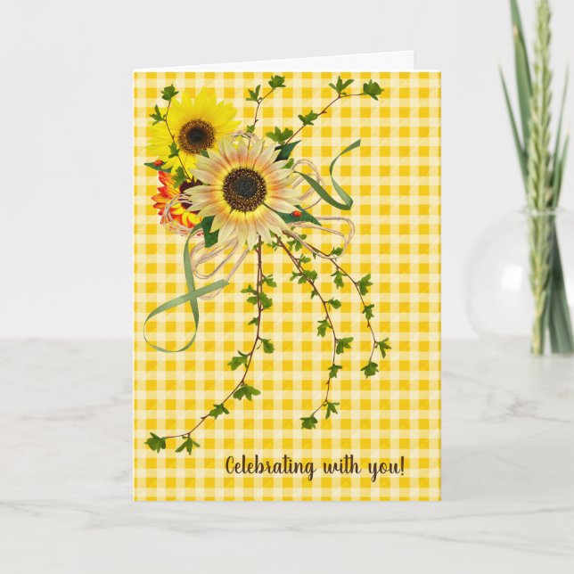 Carte tournesol d'anniversaire et bouquet de lierre (Devant)