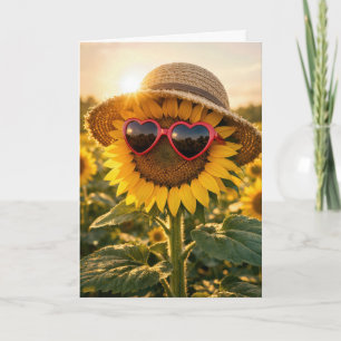 Carte Tournesol d'anniversaire portant des lunettes de s