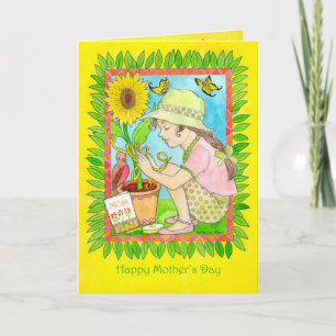 Carte Tournesol du jour de mère, fille avec des