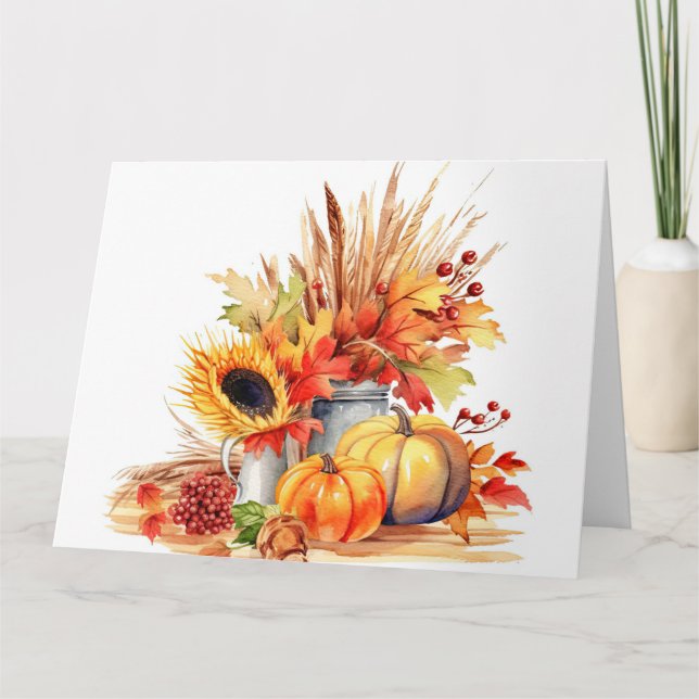 Carte Tournesol et citrouilles d'automne à l'aquarelle (Devant)