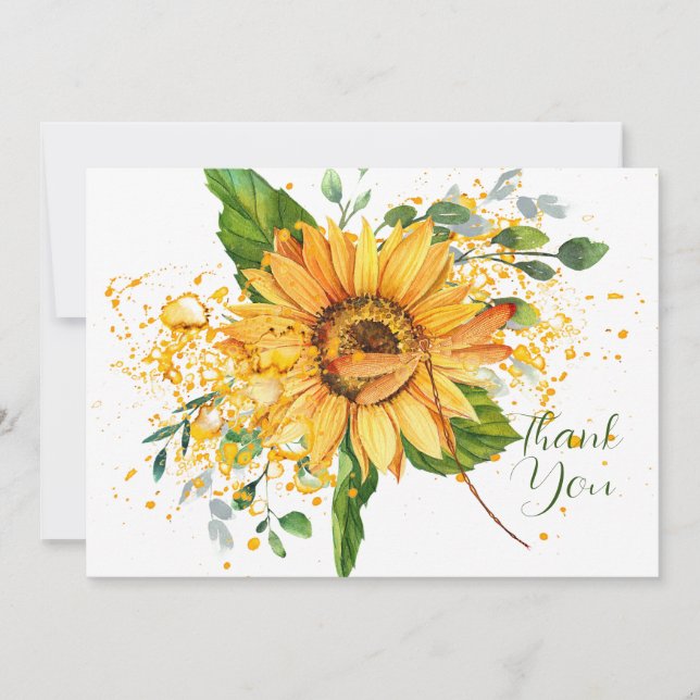 Carte Tournesol et libellule éclaboussure Thanksgiving (Devant)
