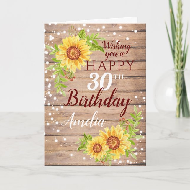Carte Tournesol floral rustique 30e anniversaire (Devant)