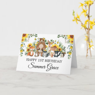 Carte Tournesol Forêt Animaux Joyeux Anniversaire