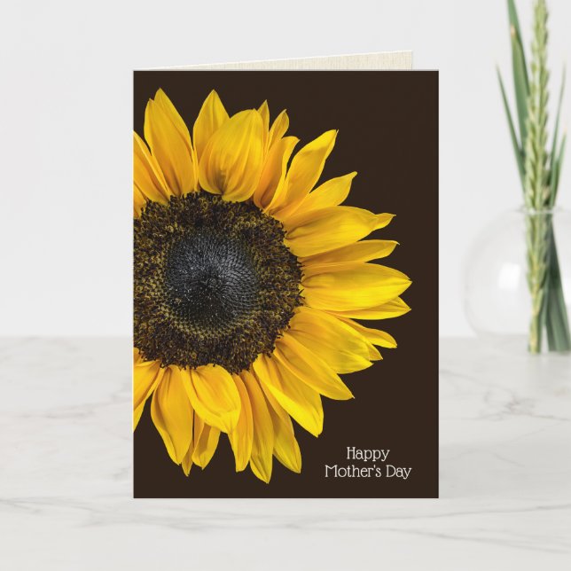 Carte tournesol jaune sur marron foncé pour maman (Devant)