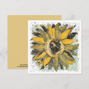Carte Tournesol Jaune Vert Noir Style Aquarelle Art 