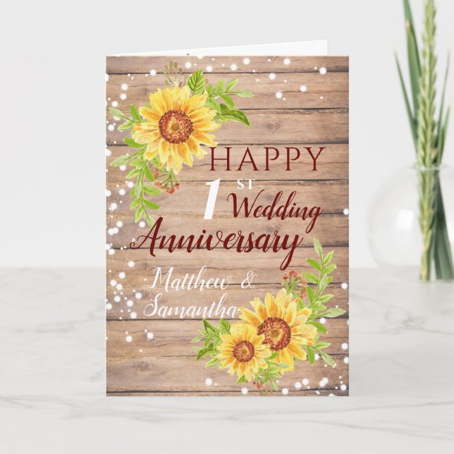 Carte Tournesol rustique du 1er anniversaire Mariage (Devant)