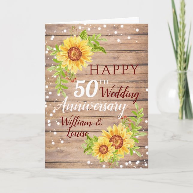 Carte Tournesol rustique du 50e anniversaire du Mariage (Devant)