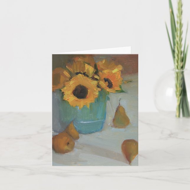 Carte Tournesols dans le pot en céramique avec des (Devant)