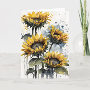 Carte Tournesols - Fleurs aquarelle