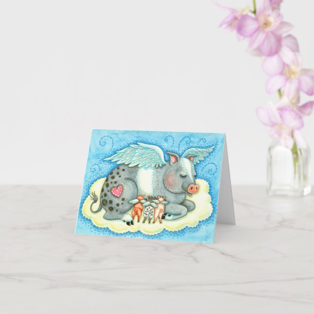 Carte TOUS LES BONS PIGLETS VONT AU CIEL, PIG ANGELS Bla (Orchidée)