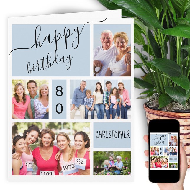 Carte Tout âge 5 Photo Collage gris bleu personnalisé An (Créateur téléchargé)