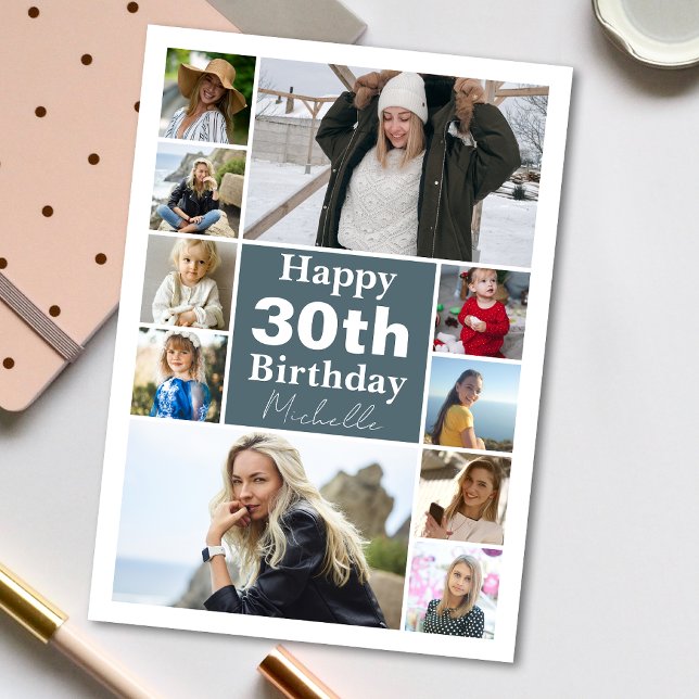 Carte Tout âge Collage photo plié voeux d'anniversaire (Personalize the collage birthday greeting card to create a special keepsake for your loved one!)