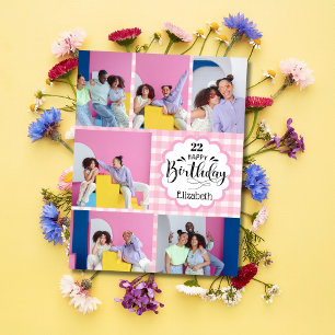 Carte Tout âge Feminine Rose 7 Photo Collage Anniversair