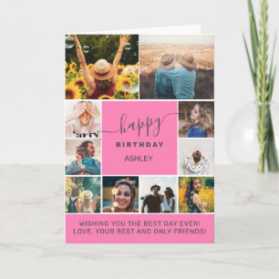 Carte Tout âge rose simple anniversaire 10 photo collage