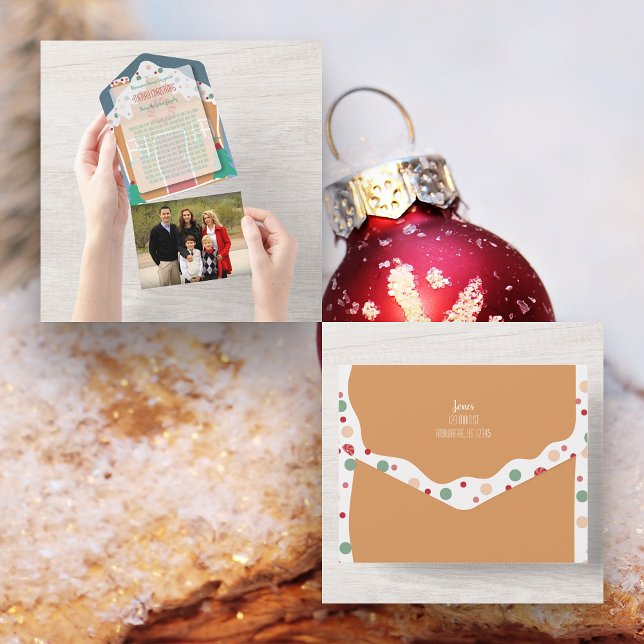 Carte tout-en-un photo Gingerbread House (Gingerbread House All-In-One Christmas Card with tear off photo)