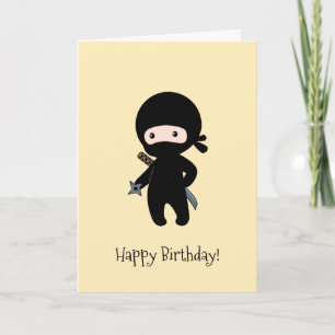Carte Tout Petit Ninja Tenant une Étoile de Lancer Jaune