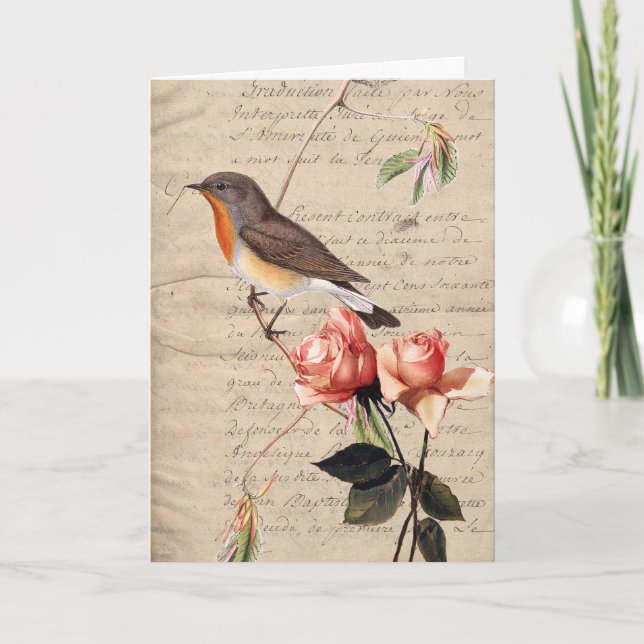 Carte toutes les occasions oiseaux et roses (Devant)