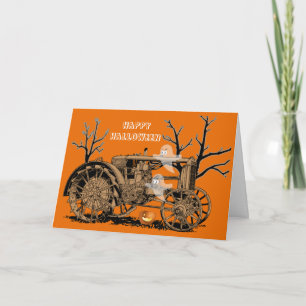 CARTE TRACTEUR AGRICOLE ANTIQUE HALLOWEEN GHOST FERME CI