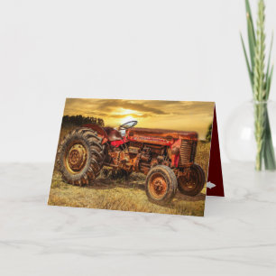 Carte Tracteur agricole tracteur rouge antique Tracteur