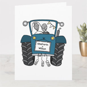 Carte Tracteur bleu personnalisé Pays Barne Mariage rust