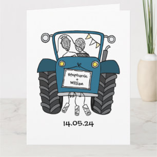 Carte Tracteur bleu personnalisé Pays Barne Mariage rust