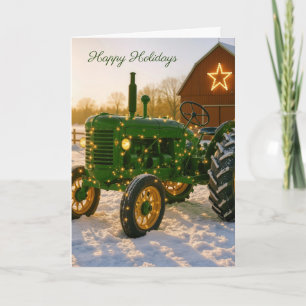 Carte Tracteur de ferme vert de Noël dans la neige