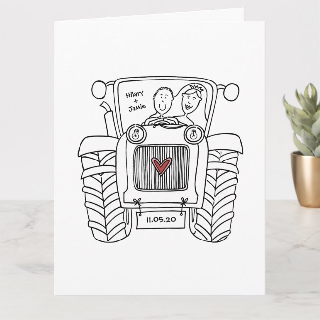 Carte Tracteur personnalisé Pays Barne Mariage rustique (Petite plante)
