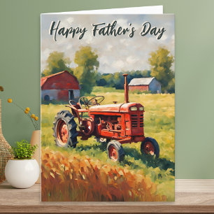 Carte Tracteur rouge rustique pour la fête des pères