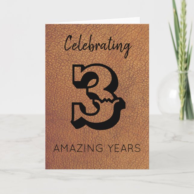Carte traditionnelle en cuir pour le 3e anniversai (Devant)