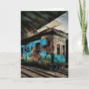 Carte Train abandonné avec graffitis d'art de rue urbain