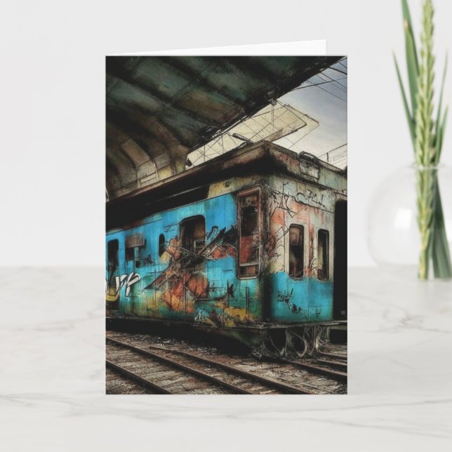 Carte Train abandonné avec graffitis d'art de rue urbain (Devant)
