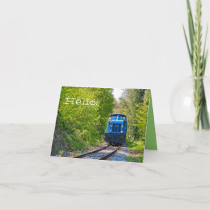 Carte Train Blue Locomotive Hello Photo Blair Note Card