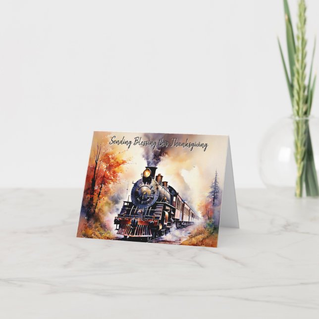 Carte Train d'automne coutume Thanksgiving salut (Devant)